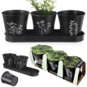 Doniczki na zioła na podstawce donice doniczka metalowa roślinny wzór BLACKLINE 4-ele ORION 310628