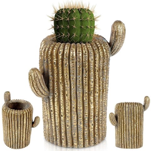 Osłona na doniczkę doniczki duża cementowa osłonka ozdobna złota kaktus 34.5cm VILDE 339456