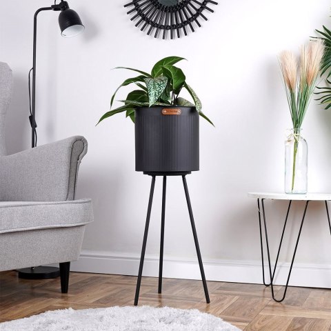 Osłona na doniczkę doniczki duża osłonka na nóżkach metalowa czarna 25.5x73cm VILDE 339467-D