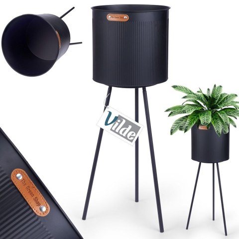 Osłona na doniczkę doniczki duża osłonka na nóżkach metalowa czarna 25.5x73cm VILDE 339467-D