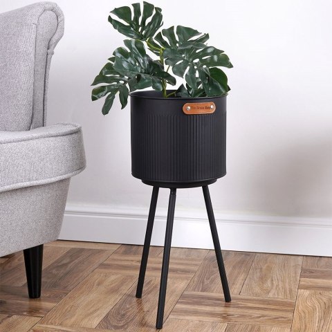 Osłona na doniczkę doniczki mała osłonka na nóżkach metalowa czarna 20x45cm VILDE 339467-M