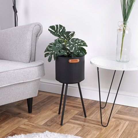 Osłona na doniczkę doniczki mała osłonka na nóżkach metalowa czarna 20x45cm VILDE 339467-M