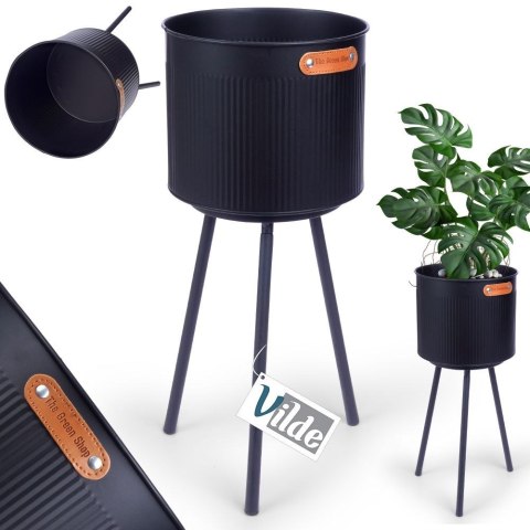 Osłona na doniczkę doniczki mała osłonka na nóżkach metalowa czarna 20x45cm VILDE 339467-M