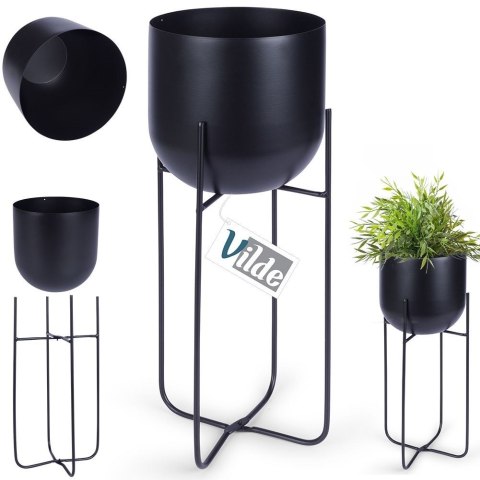 Osłona na doniczkę doniczki mała osłonka na stojaku metalowa czarna 16.5x42cm VILDE 339469-M