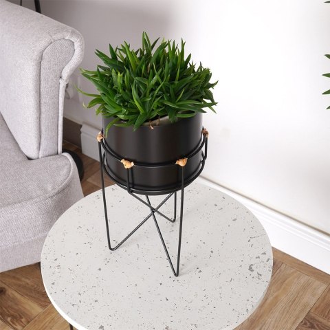 Osłona na doniczkę doniczki okrągła osłonka na stojaku metalowa czarna 17x31.5cm HOME STYLING COLLECTION 569956