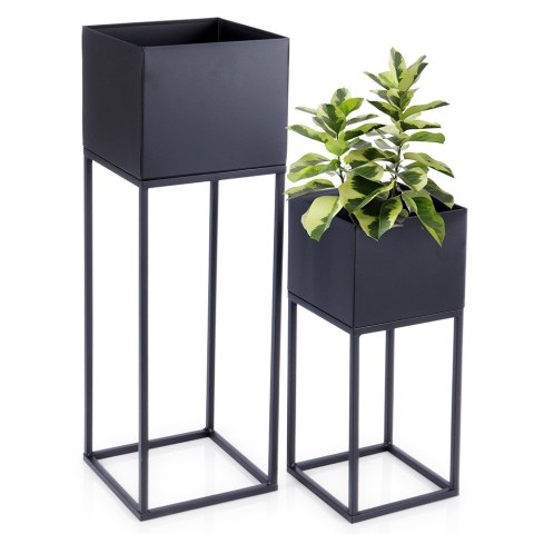 Osłona na doniczkę doniczki osłonka na stojaku metalowa czarna 37 / 58cm 2 szt. VILDE 569903