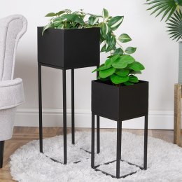 Osłona na doniczkę doniczki osłonka na stojaku metalowa czarna 37 / 58cm 2 szt. VILDE 569903