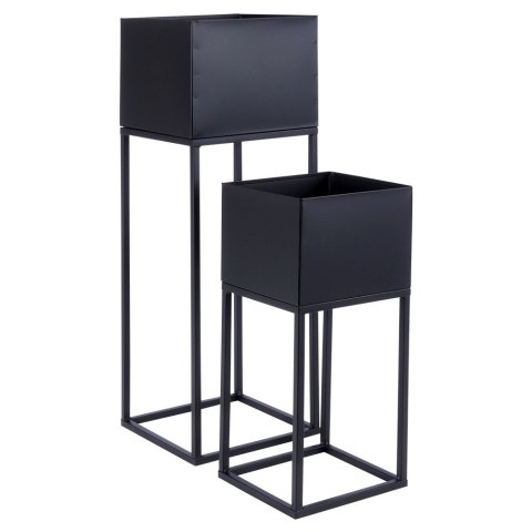 Osłona na doniczkę doniczki osłonka na stojaku metalowa czarna 37 / 58cm 2 szt. VILDE 569903