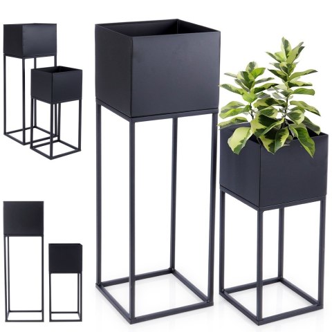 Osłona na doniczkę doniczki osłonka na stojaku metalowa czarna 37 / 58cm 2 szt. VILDE 569903