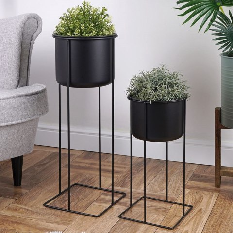 Osłona na doniczkę doniczki osłonka na stojaku metalowa czarna 39.5 / 58.5cm 2 szt. VILDE 339476