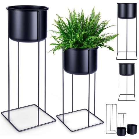 Osłona na doniczkę doniczki osłonka na stojaku metalowa czarna 39.5 / 58.5cm 2 szt. VILDE 339476