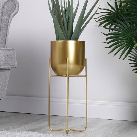 Osłona na doniczkę doniczki osłonka na stojaku metalowa złota 16.5x42cm VILDE 339470-M