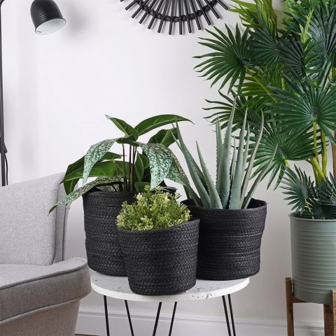 Osłona na doniczkę doniczki osłonka pleciona czarna 22x18cm VILDE 339478-M