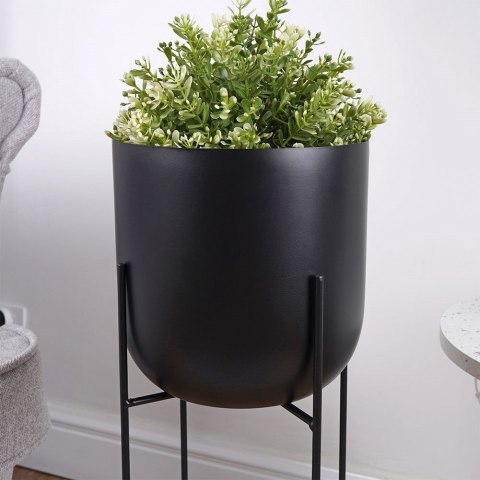 Osłona na doniczkę osłonka na stojaku metalowa czarna ozdobna 19.5x59cm VILDE 339469-D