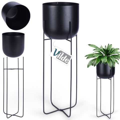 Osłona na doniczkę osłonka na stojaku metalowa czarna ozdobna 19.5x59cm VILDE 339469-D