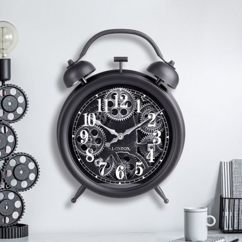 Zegar ścienny na ścianę czarny srebrny budzik 38x30cm VILDE 569609