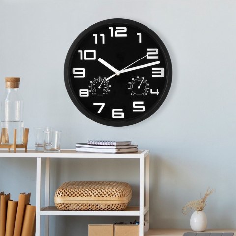 Zegar ścienny na ścianę czarny z termometrem higrometrem 25cm VILDE 569613-C