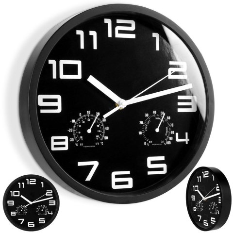 Zegar ścienny na ścianę czarny z termometrem higrometrem 25cm VILDE 569613-C