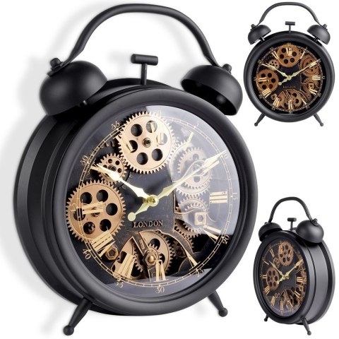 Zegar ścienny na ścianę czarny złoty budzik 38x30cm VILDE 569608