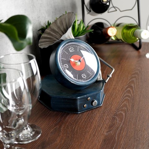 Zegar stołowy metalowy granatowy gramofon 19cm HOME STYLING COLLECTION 569364