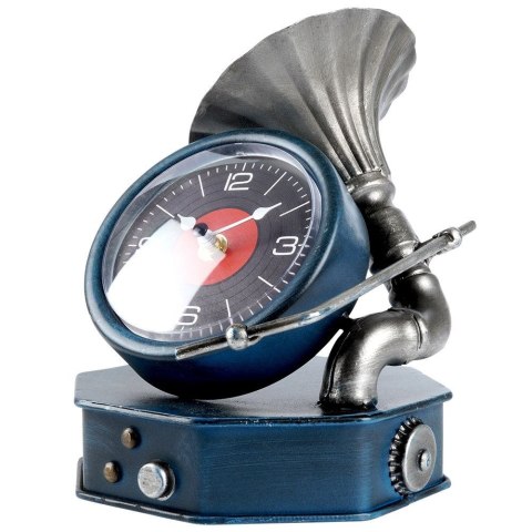 Zegar stołowy metalowy granatowy gramofon 19cm HOME STYLING COLLECTION 569364