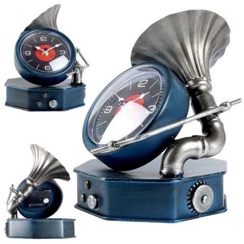Zegar stołowy metalowy granatowy gramofon 19cm HOME STYLING COLLECTION 569364