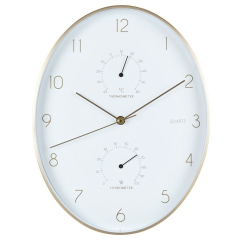 Zegar ścienny na ścianę biały złoty z termometrem higrometrem 27x34.5cm VILDE 569935