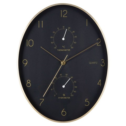 Zegar ścienny na ścianę czarny złoty z termometrem higrometrem 27x34.5cm VILDE 569934