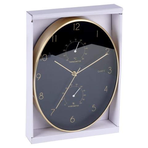 Zegar ścienny na ścianę czarny złoty z termometrem higrometrem 27x34.5cm VILDE 569934