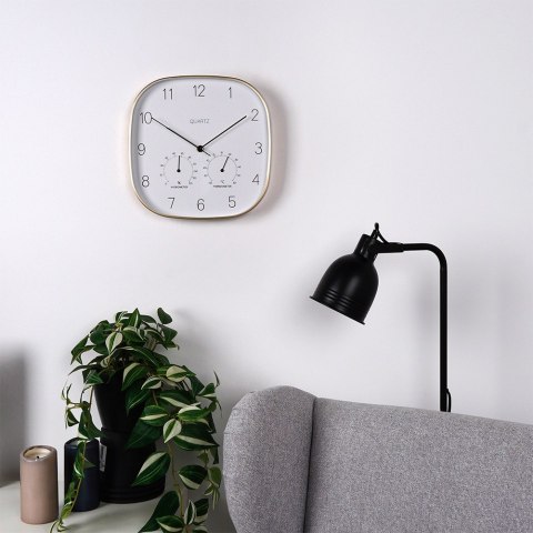 Zegar ścienny na ścianę z termometrem i higrometrem biały złoty 28.5cm VILDE 568132