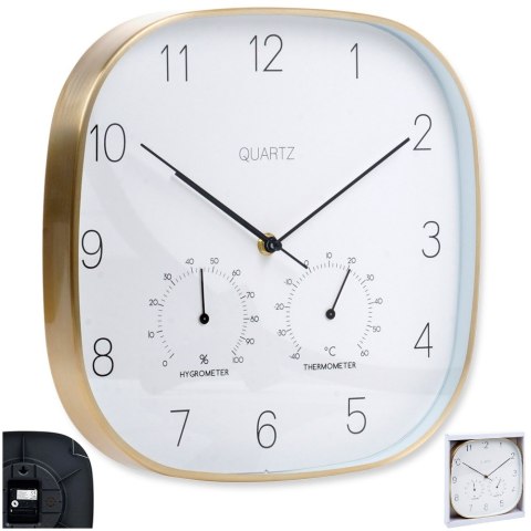 Zegar ścienny na ścianę z termometrem i higrometrem biały złoty 28.5cm VILDE 568132