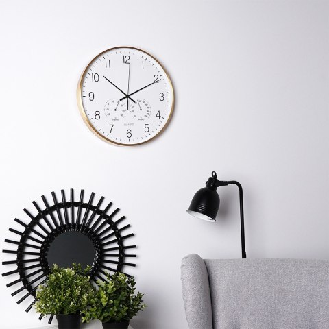 Zegar ścienny na ścianę z termometrem i higrometrem biały złoty 38cm VILDE 568133