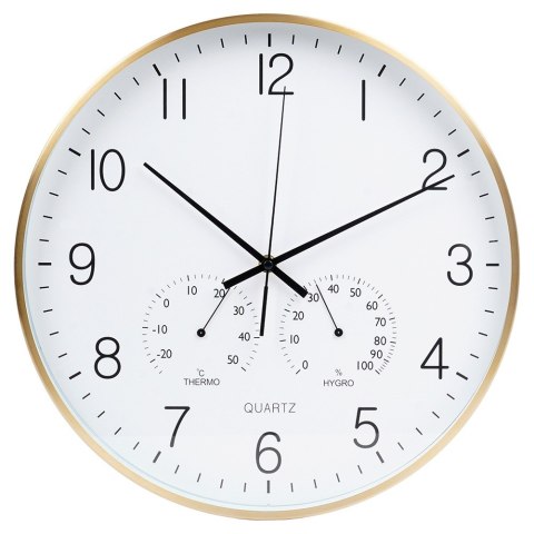 Zegar ścienny na ścianę z termometrem i higrometrem biały złoty 38cm VILDE 568133