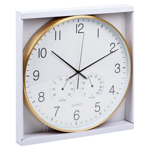 Zegar ścienny na ścianę z termometrem i higrometrem biały złoty 38cm VILDE 568133