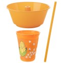 Kubek ze słomką i miską na popcorn nachosy pomarańczowy 500ml ORION 121793