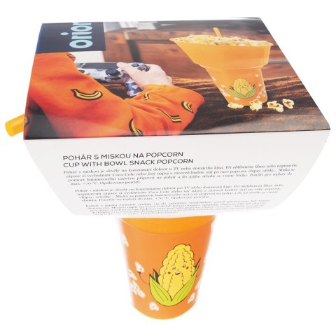 Kubek ze słomką i miską na popcorn nachosy pomarańczowy 500ml ORION 121793