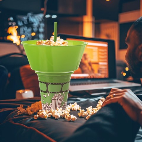 Kubek ze słomką i miską na popcorn nachosy zielony 500ml ORION 121792