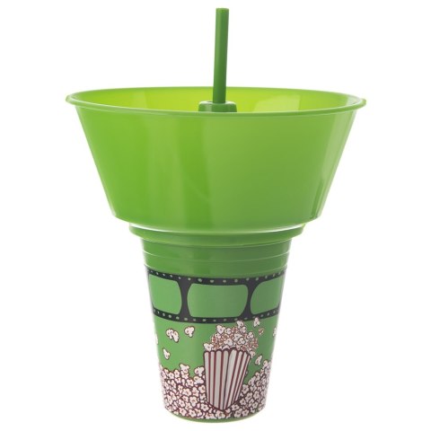 Kubek ze słomką i miską na popcorn nachosy zielony 500ml ORION 121792