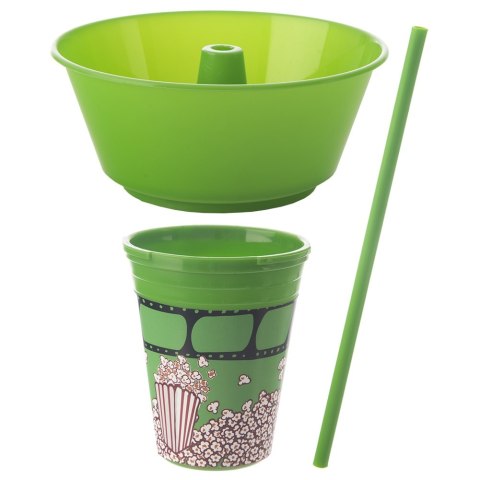Kubek ze słomką i miską na popcorn nachosy zielony 500ml ORION 121792