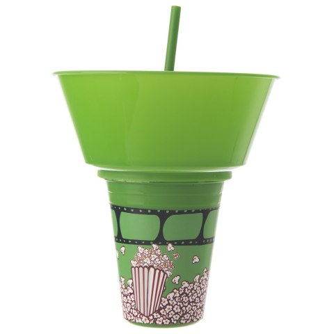 Kubek ze słomką i miską na popcorn nachosy zielony 500ml ORION 121792