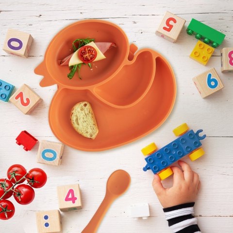 Talerz dla dziecka dzieci silikonowy dzielony pomarańczowa kaczka 19.5x19cm ORION 129569