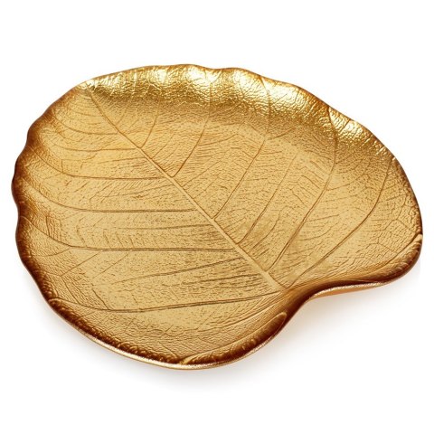 Talerz do serwowania szklany złoty liść 18x16cm VILDE 139734