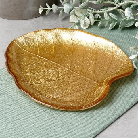 Talerz do serwowania szklany złoty liść 18x16cm VILDE 139734