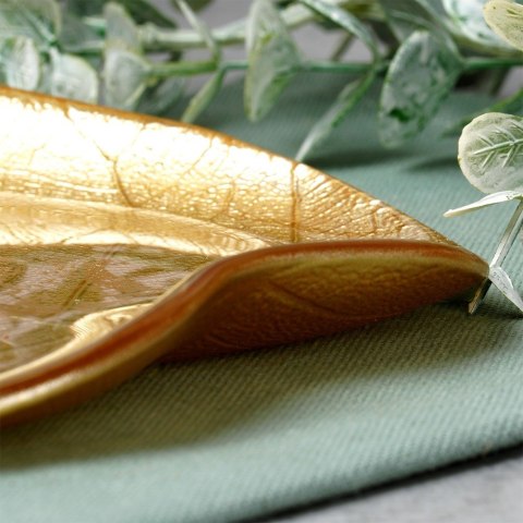 Talerz do serwowania szklany złoty liść 18x16cm VILDE 139734