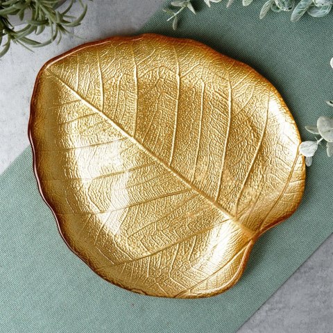 Talerz do serwowania szklany złoty liść 18x16cm VILDE 139734