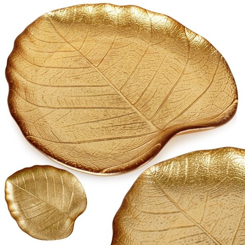 Talerz do serwowania szklany złoty liść 18x16cm VILDE 139734