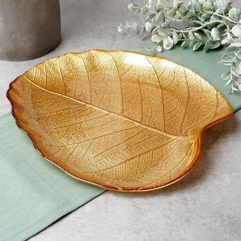 Talerz do serwowania szklany złoty liść 27.5x24cm VILDE 139735