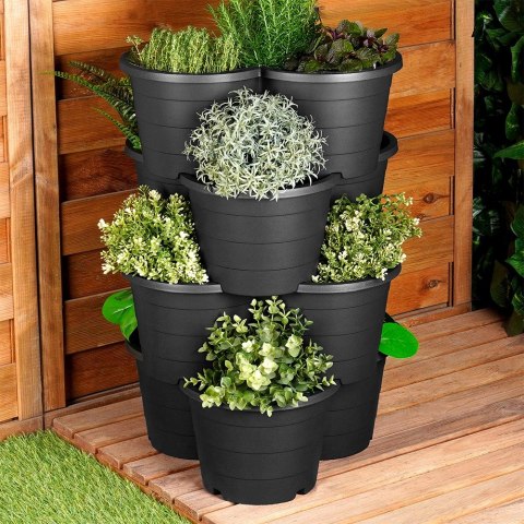 Doniczka ogrodowa plastikowa czarna kaskadowa piętrowa 4 szt. VILDE 339510