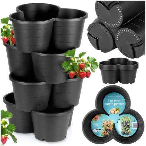 Doniczka ogrodowa plastikowa czarna kaskadowa piętrowa 4 szt. VILDE 339510