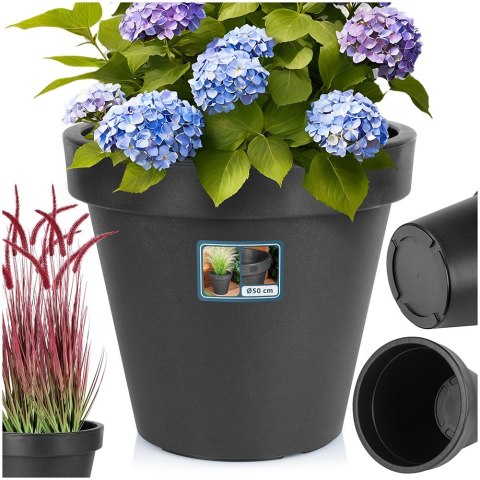 Doniczka ogrodowa plastikowa czarna okrągła 48 cm VILDE 339508-L
